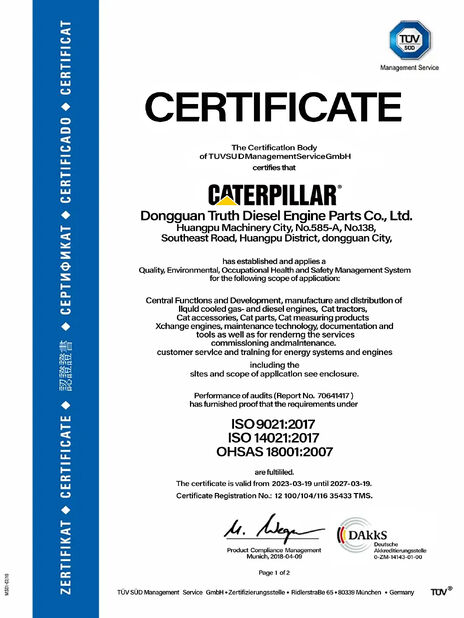 Chiny Dongguan Truth Diesel Engine Parts Co., Ltd. Certyfikaty